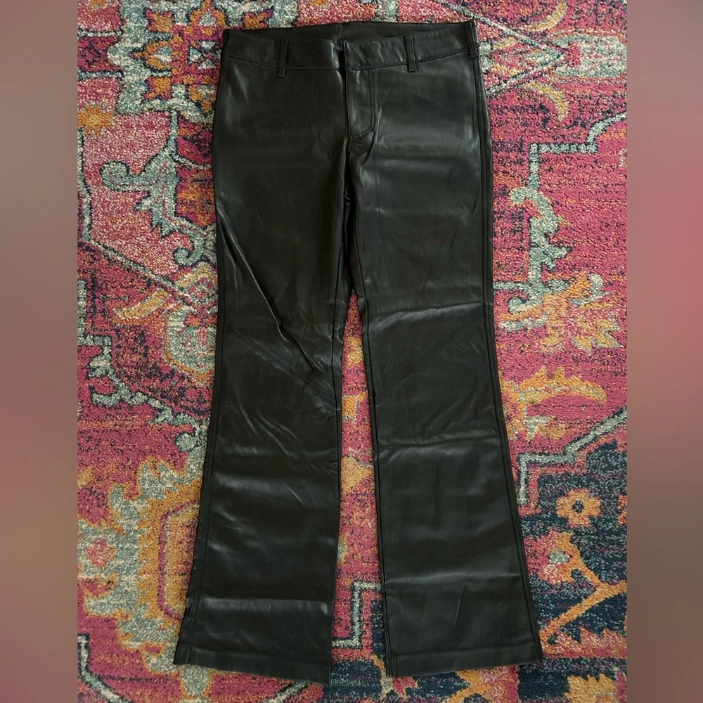 Free People | Women’s Black Faux Leather Bootcut Pants Diagonal Knee Seam Size 2